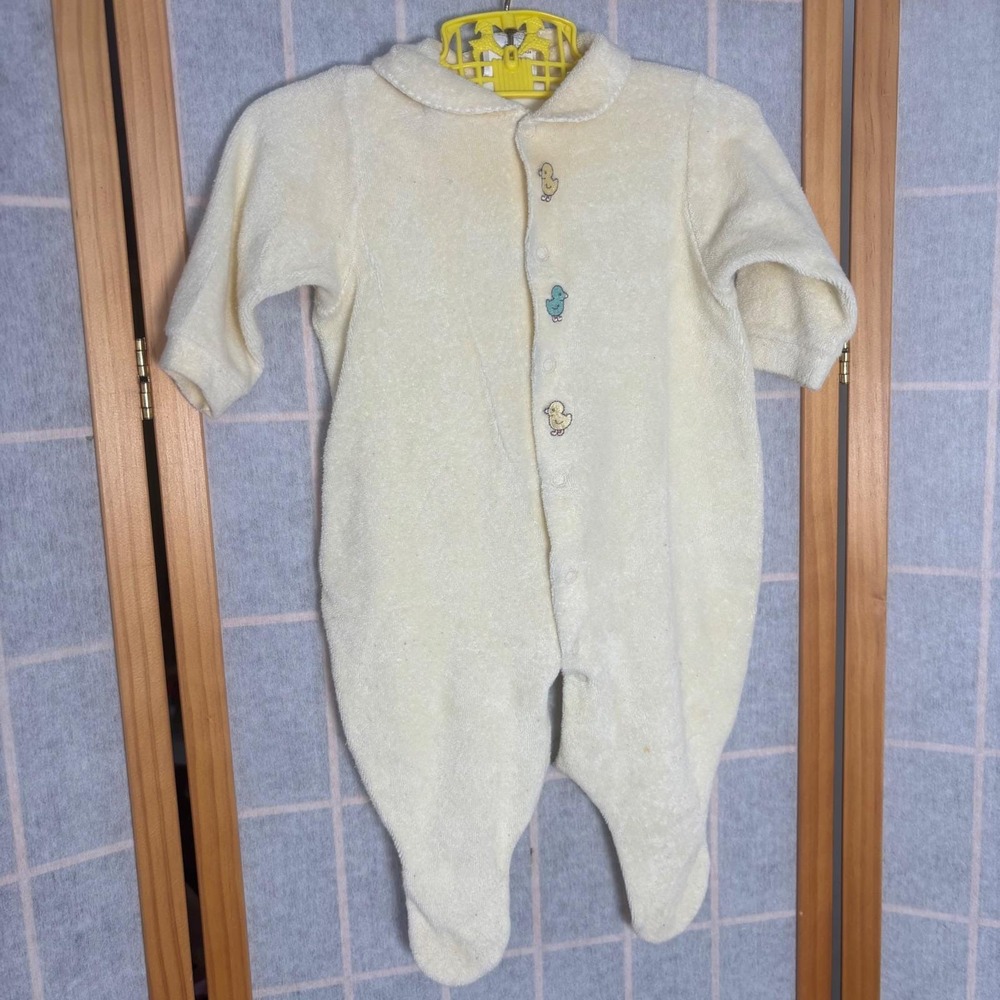 Vintage Carters Baby Terry Cloth Footed Sleeper Cream Pastel‎ Yellow Duck 3-6mo